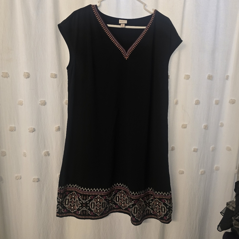 Merona Black Dress with Embroidered Trim Sz Xl